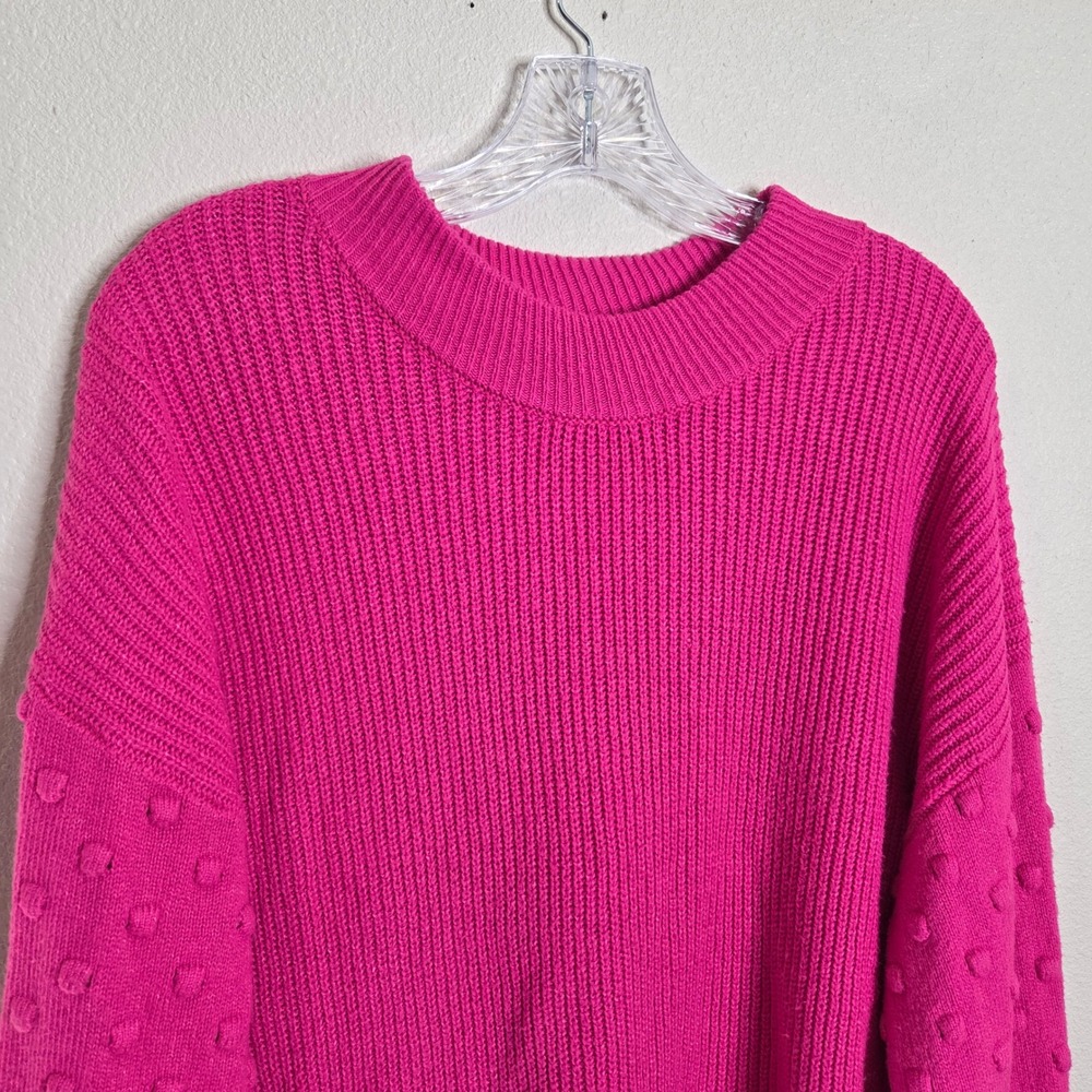 Vince Camuto Sweater XL Pink Bobble Sleeve Mock Neck Boho Eclectic Barbiecore - Picture 2 of 9